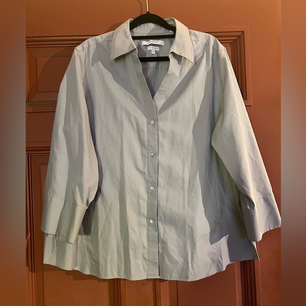 Foxcroft non-iron easy care button up blouse XXL in gray